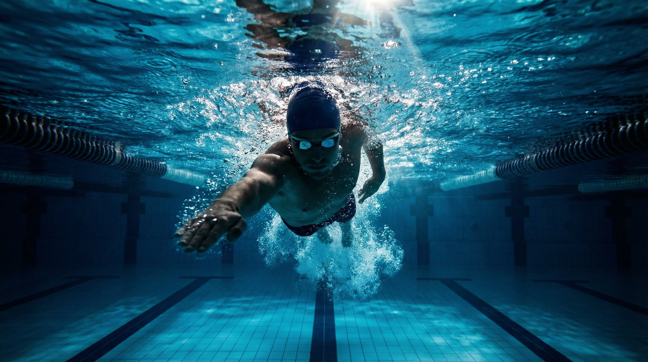 乐鱼体育 - 游泳运动员水下冲刺光影图